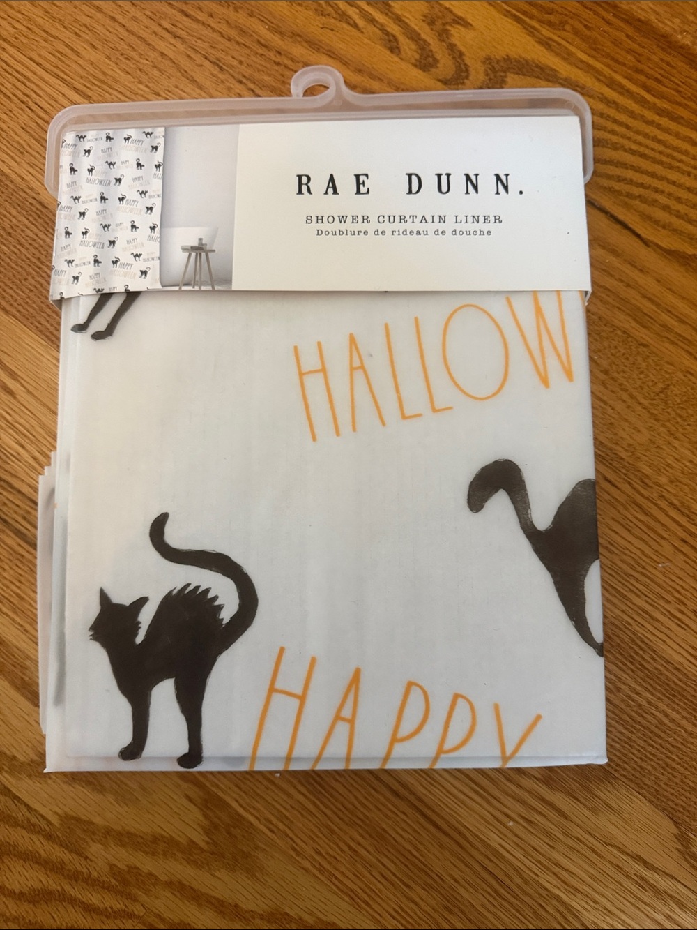 Rae Dunn Black and Orange Halloween Cat Shower Curtain Liner